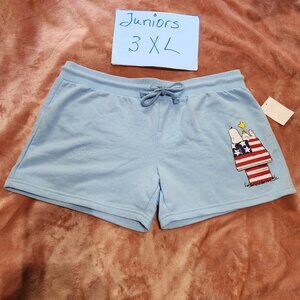 Juniors XXXL Peanuts Snoopy & Woodstock American Flag House Pull On Shorts NWT